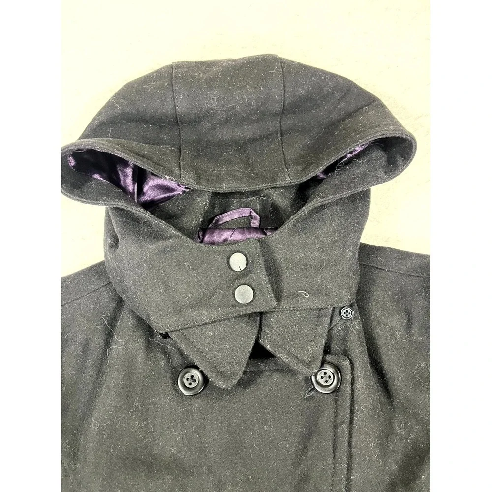 La Nouvelle Renaissance Jacket Womens Medium Black Wool Hooded Lined Full Zip‎